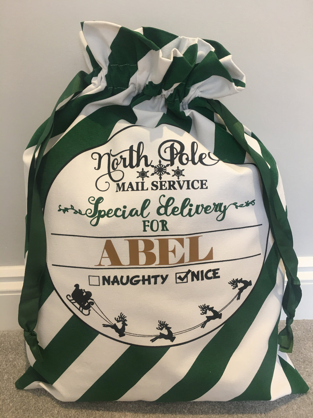 Green & White Stripe Santa Sack