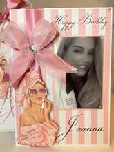 Load image into Gallery viewer, Ribbon &amp; Bow Pink &amp; White Stripe Luxury Photo Glam Pop Up Card
