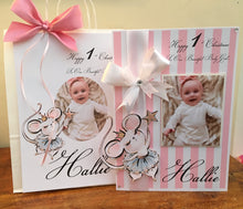 Load image into Gallery viewer, Christmas - Pink/White Stripe Mouse Pop Up Luxury Photo Card
