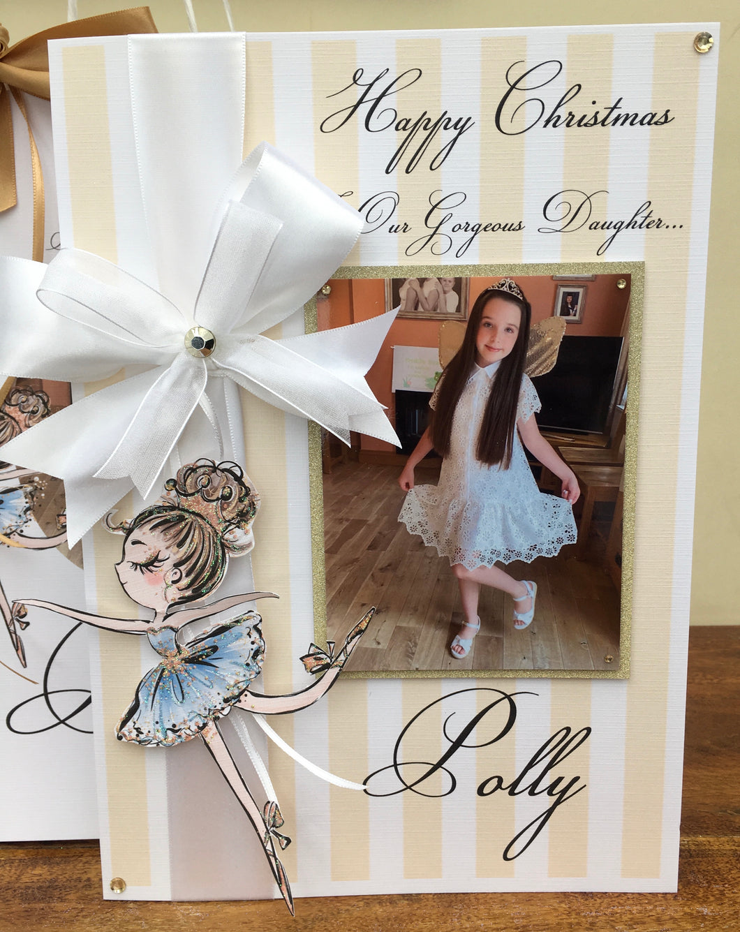 Christmas - Gold/White Stripe Ballerina Pop Up Luxury Photo Card