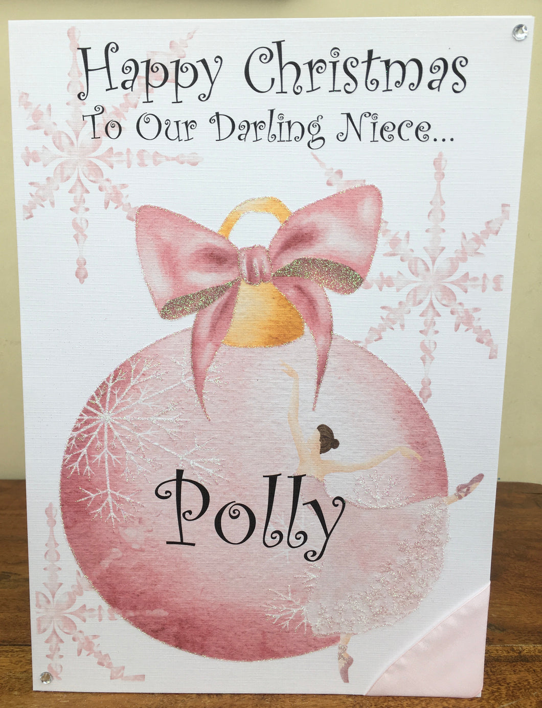 Christmas Pink Ballerina Bauble Card