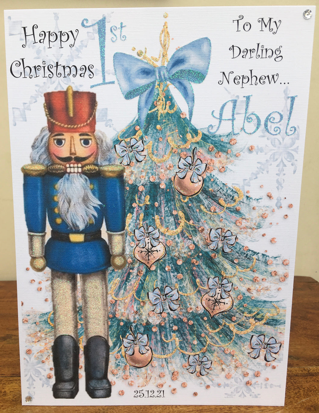 Christmas Blue Nutcracker with Tree Card