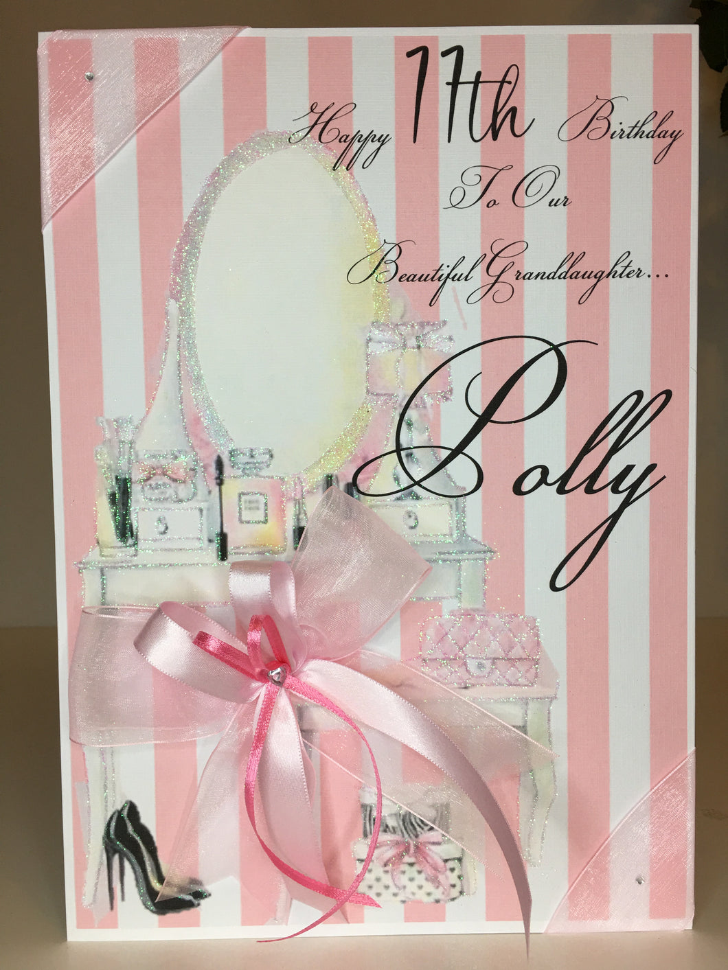 Pink & White Stripe Dressing Table Card