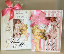 Load image into Gallery viewer, Pink &amp; White Stripe Baby Princess with tag Luxury Photo Card
