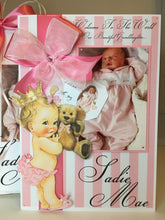 Load image into Gallery viewer, Pink &amp; White Stripe Baby Princess with tag Luxury Photo Card
