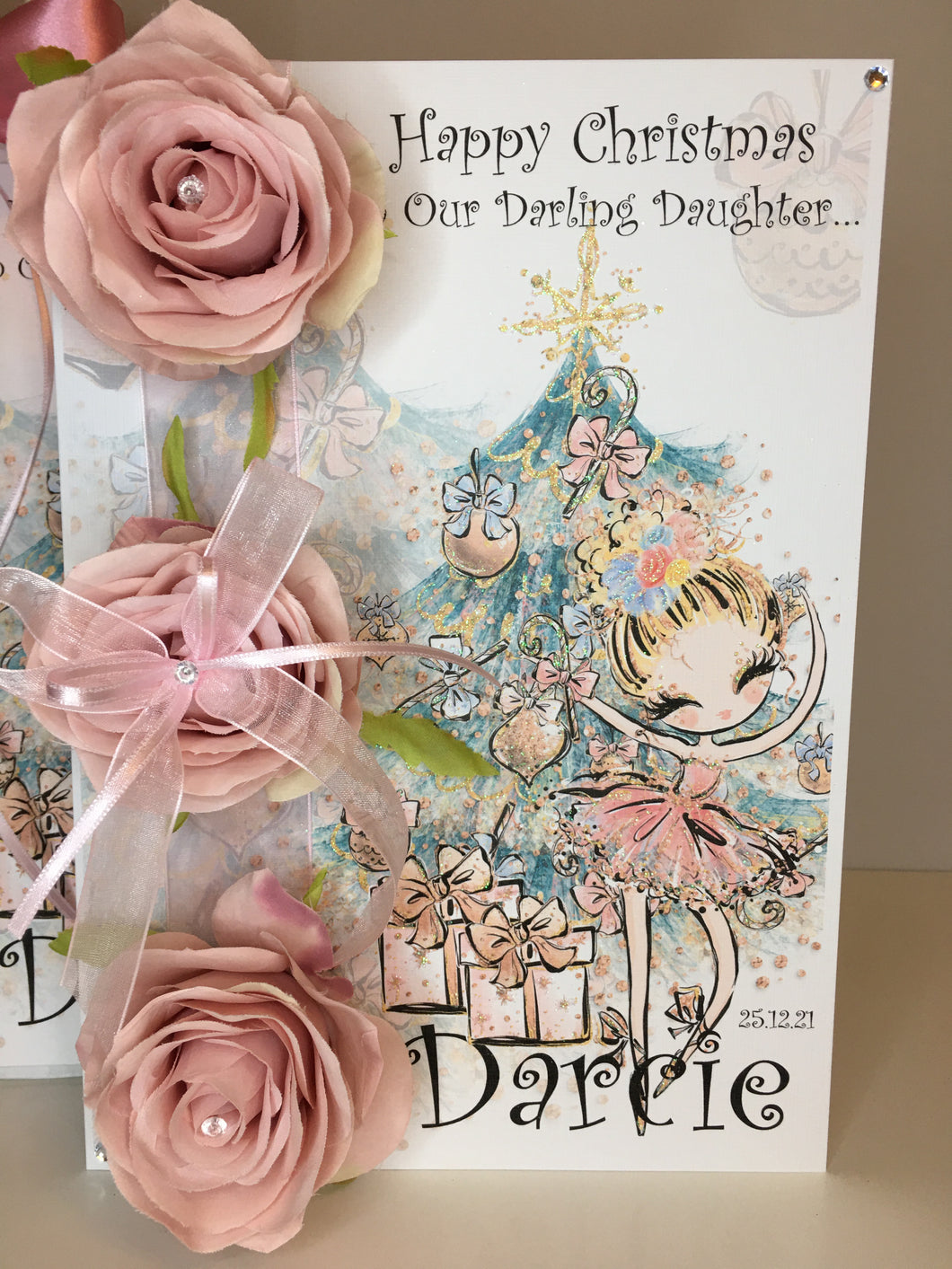 Artificial Rose Christmas Ballerina Card