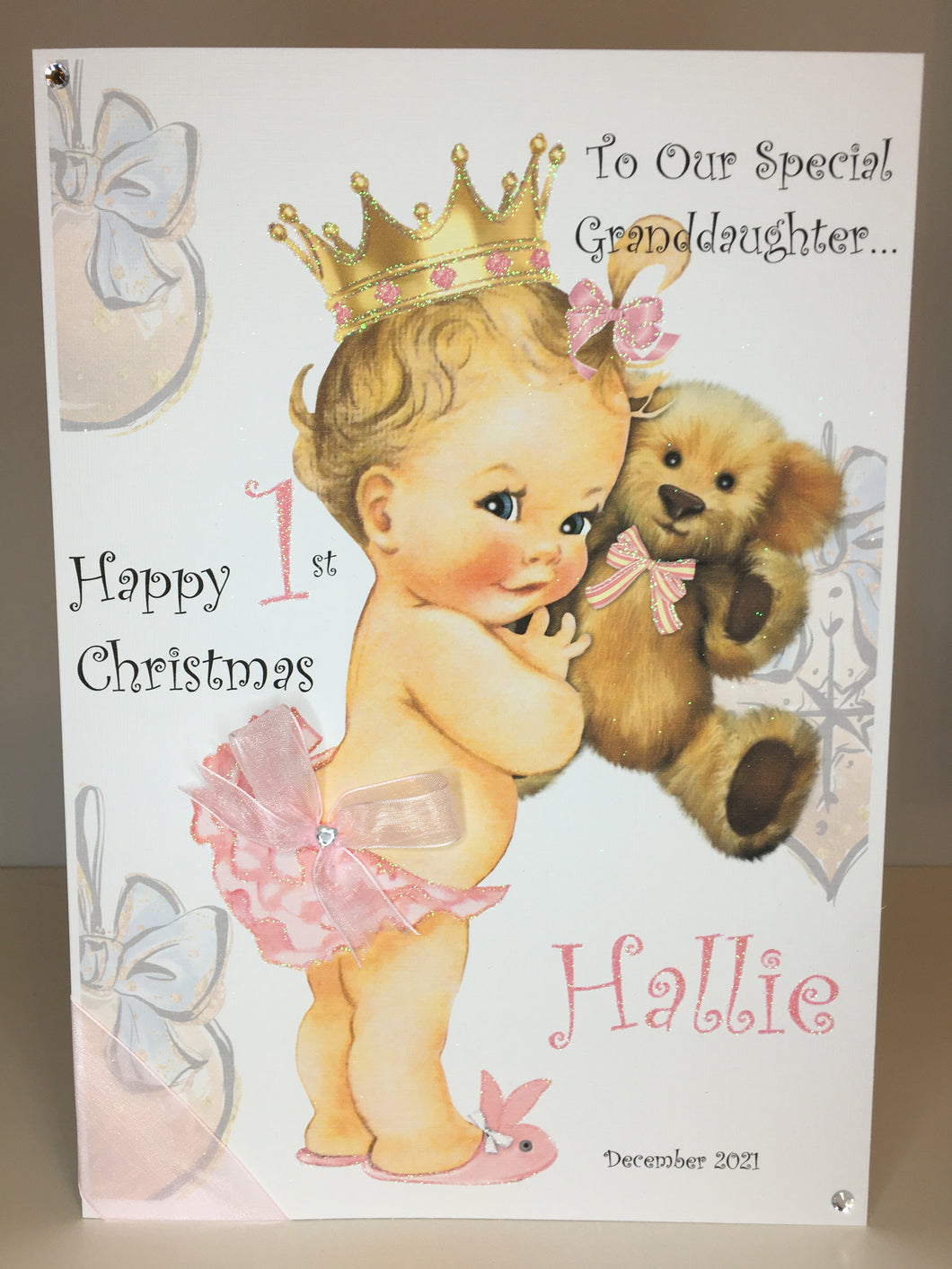 Christmas Princess with Teddy Card