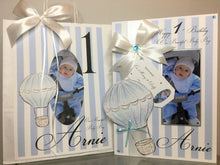 Load image into Gallery viewer, Blue/White Stripe Hot Air Balloon Pop Up with Tag Luxury Photo Card
