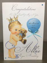 Load image into Gallery viewer, Prince with Bear &amp; Balloon New Born Card
