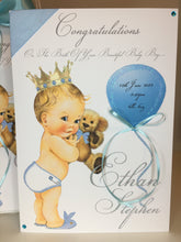 Load image into Gallery viewer, Prince with Bear &amp; Balloon New Born Card
