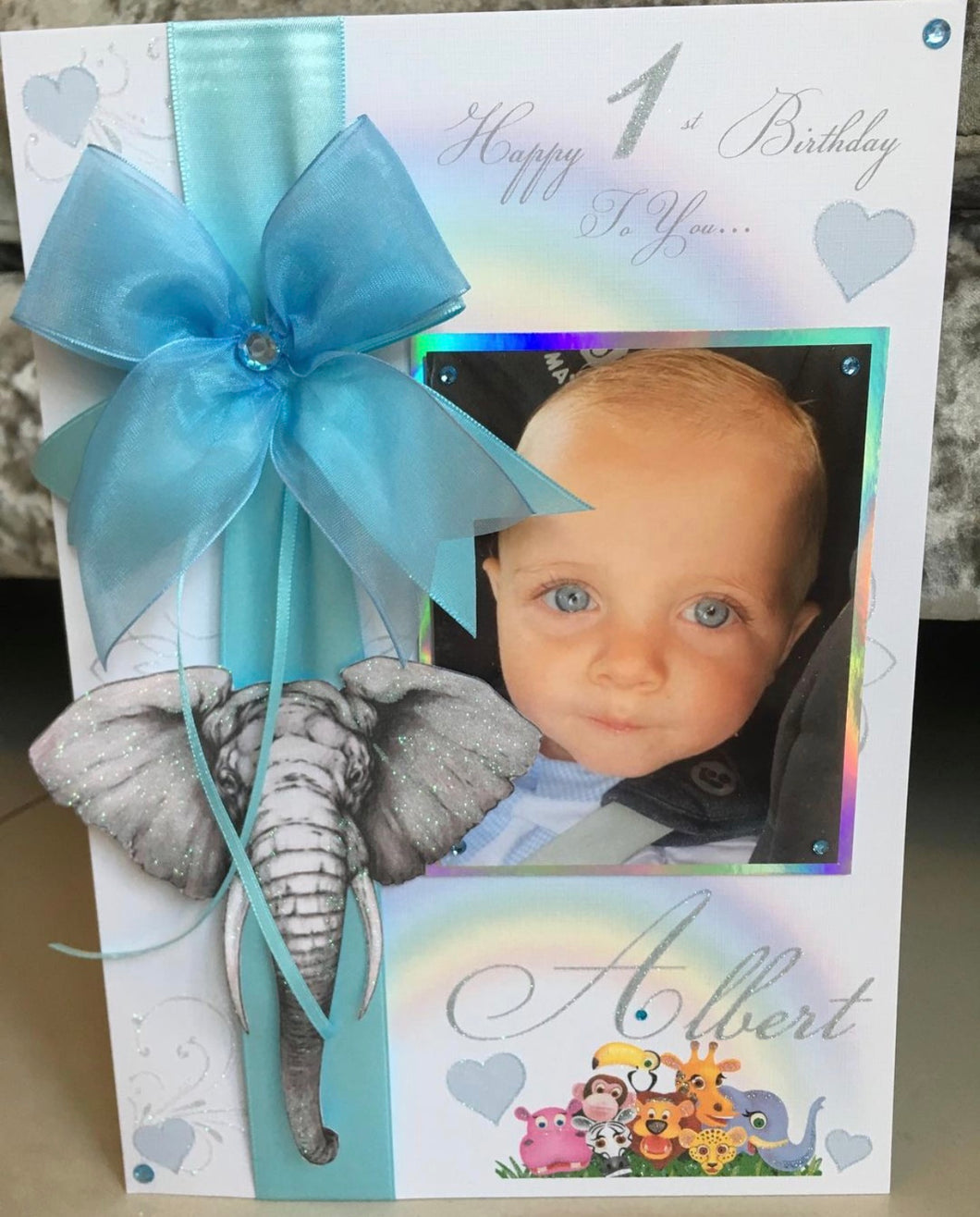Ribbon & Bow Elephant Pop Up Luxury Photo Card