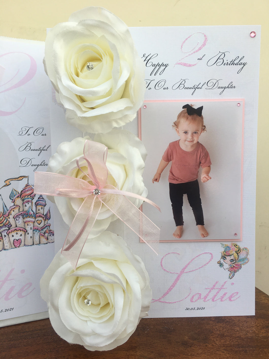 Artificial Rose Luxury Photo Card with Fairies