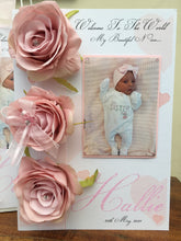 Load image into Gallery viewer, Artificial Rose Luxury Photo Card with Pink Hearts
