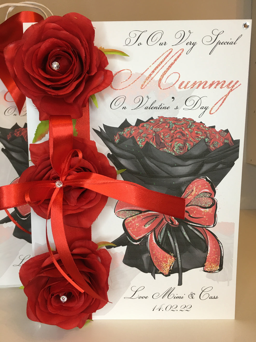 Artificial Rose Valentine Roses Card