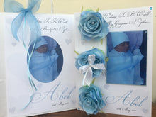 Load image into Gallery viewer, Artificial Rose Luxury Photo Card with Blue Hearts
