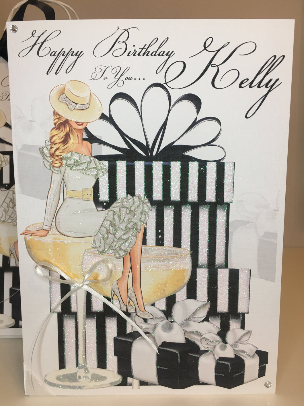 Lady on Champagne with Black & White Gifts Card