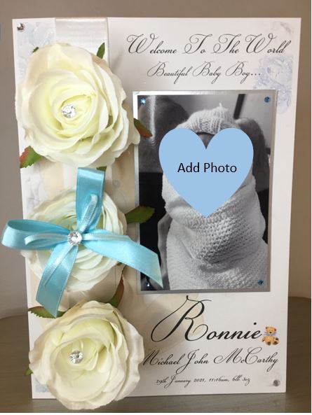 Artificial Rose New Born Luxury Photo Card with Bear