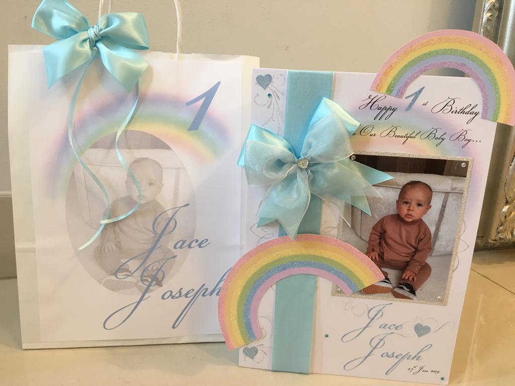 Ribbon & Bow Blue Rainbow Pop Up Luxury Photo Card